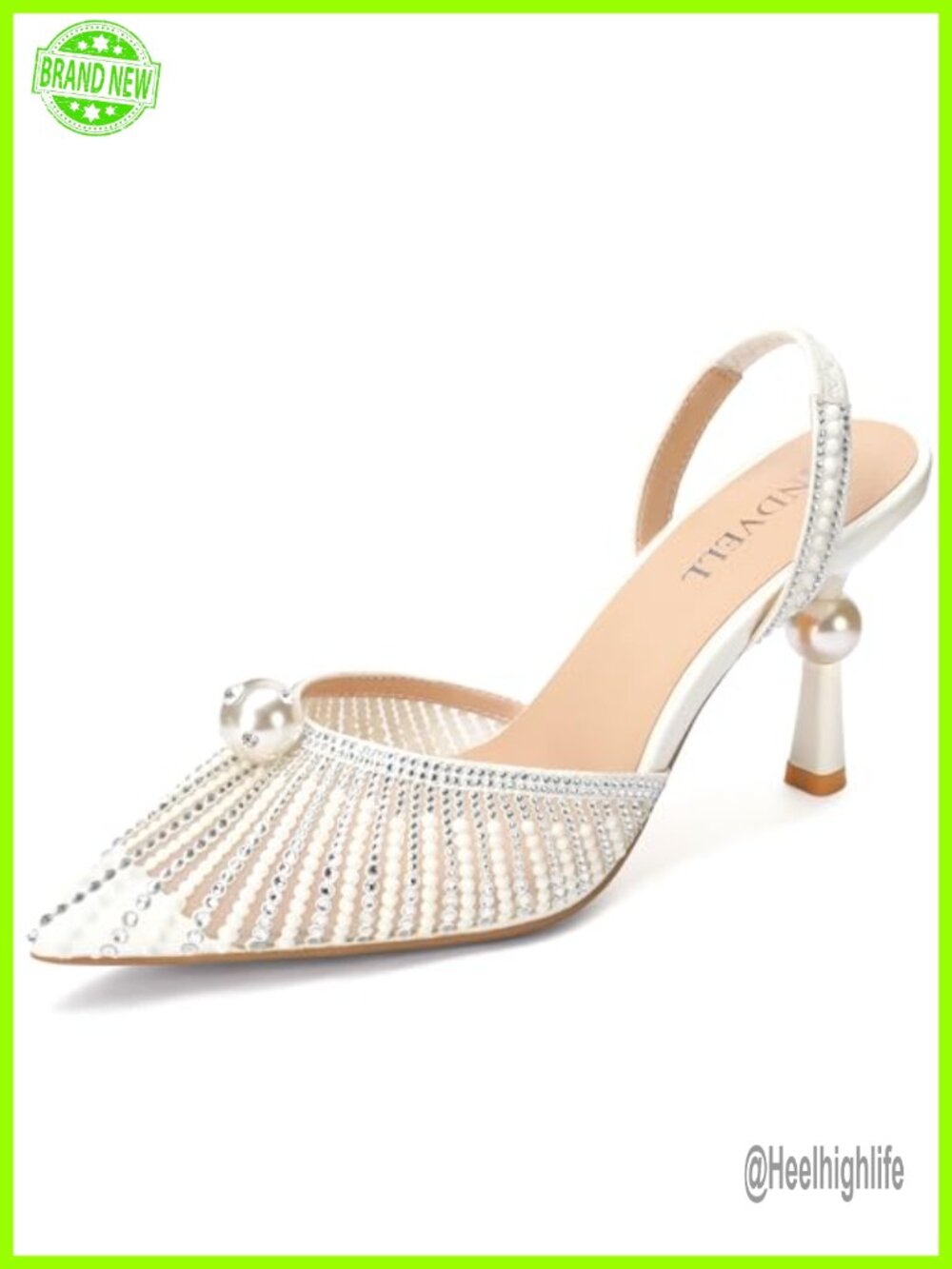 Slingback Kitten Heels Pointed Toe Pearl Rhinestone Pumps Stiletto Bridal Heels